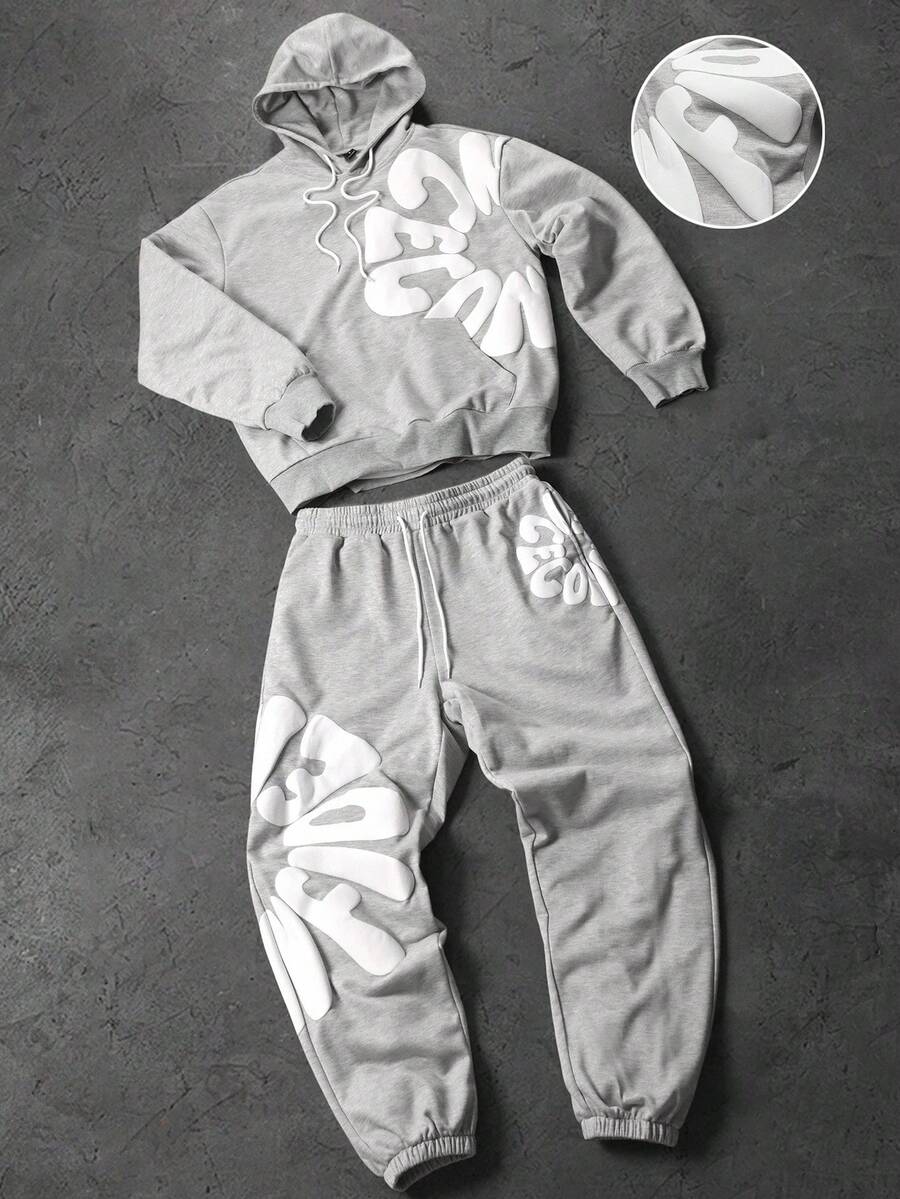 Men’s Letter Print Hoodie And Sweatpants Two Piece Set