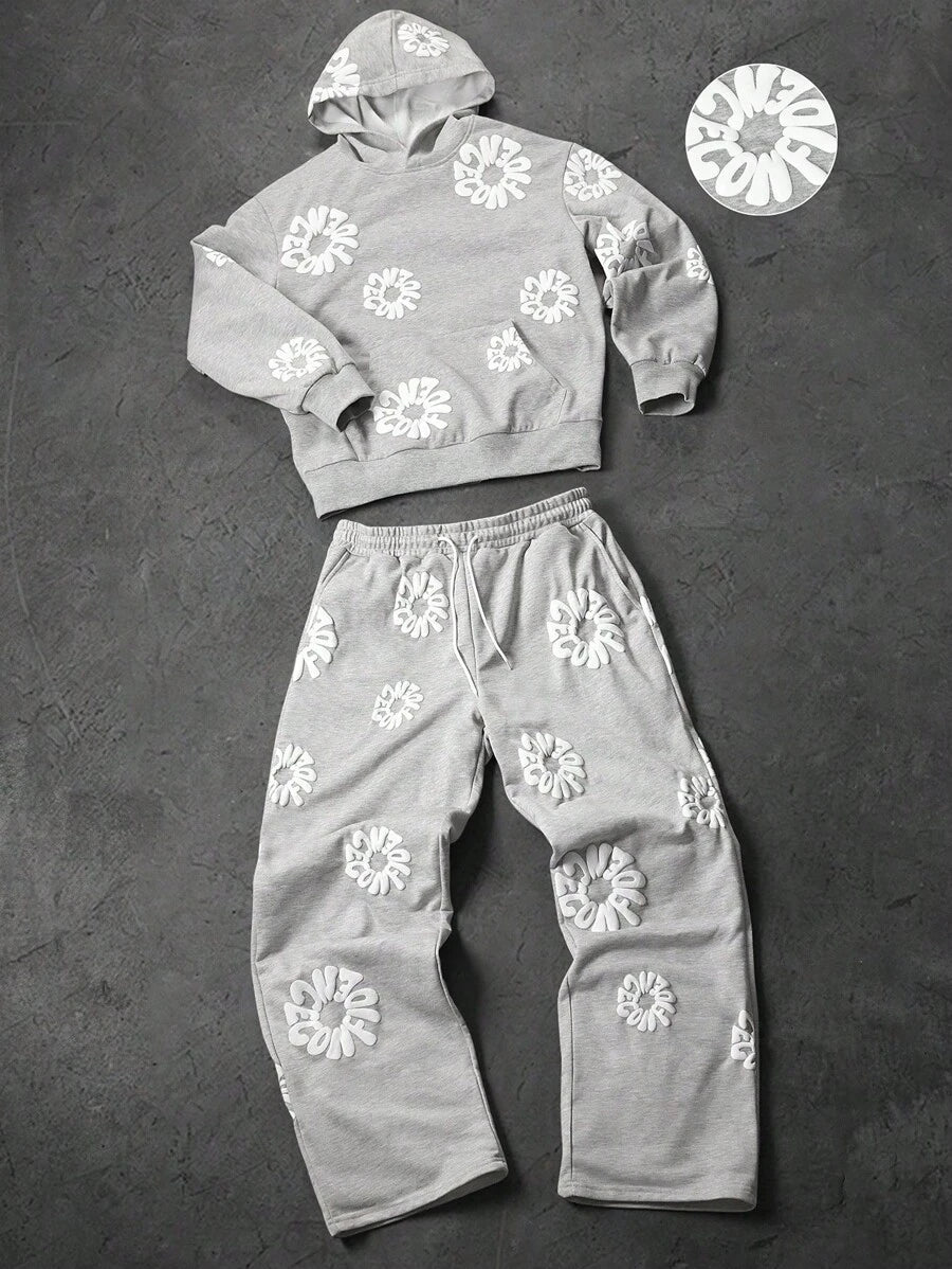 Men's Letter Print Hoodie And Sweatpants Set