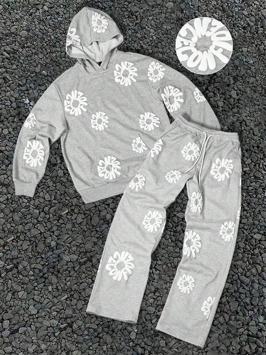 Men's Letter Print Hoodie And Sweatpants Set