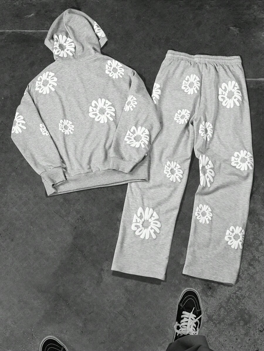 Men's Letter Print Hoodie And Sweatpants Set