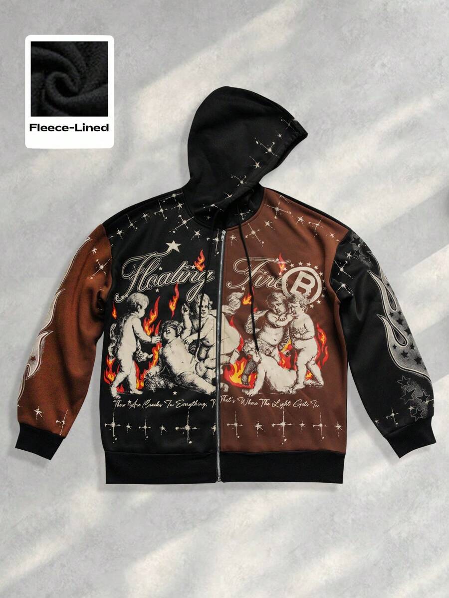 Men's Letter Graphic Print Zip-Up Hoodie
