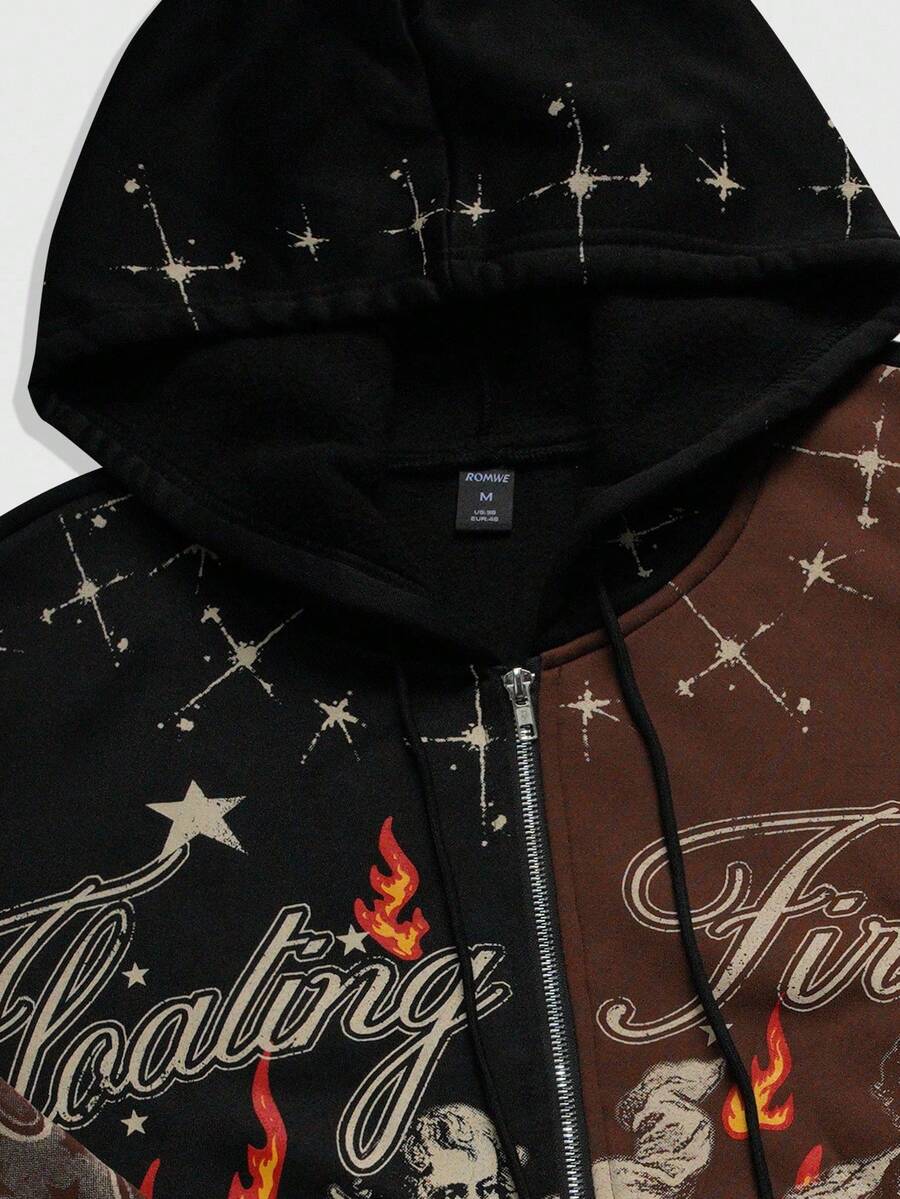 Men's Letter Graphic Print Zip-Up Hoodie