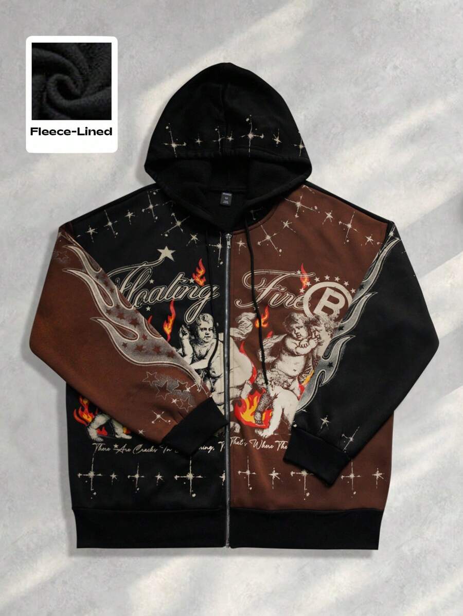 Men's Letter Graphic Print Zip-Up Hoodie