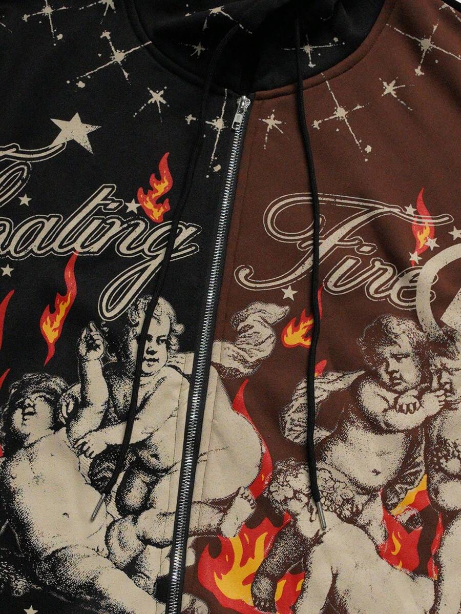Men's Letter Graphic Print Zip-Up Hoodie