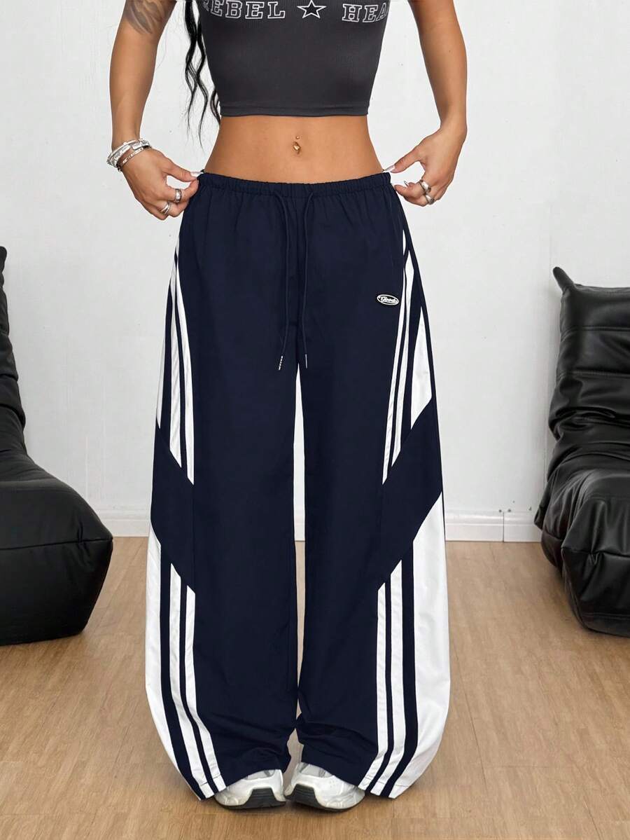 Women's Streetwear Color-Blocked Parachute Pants