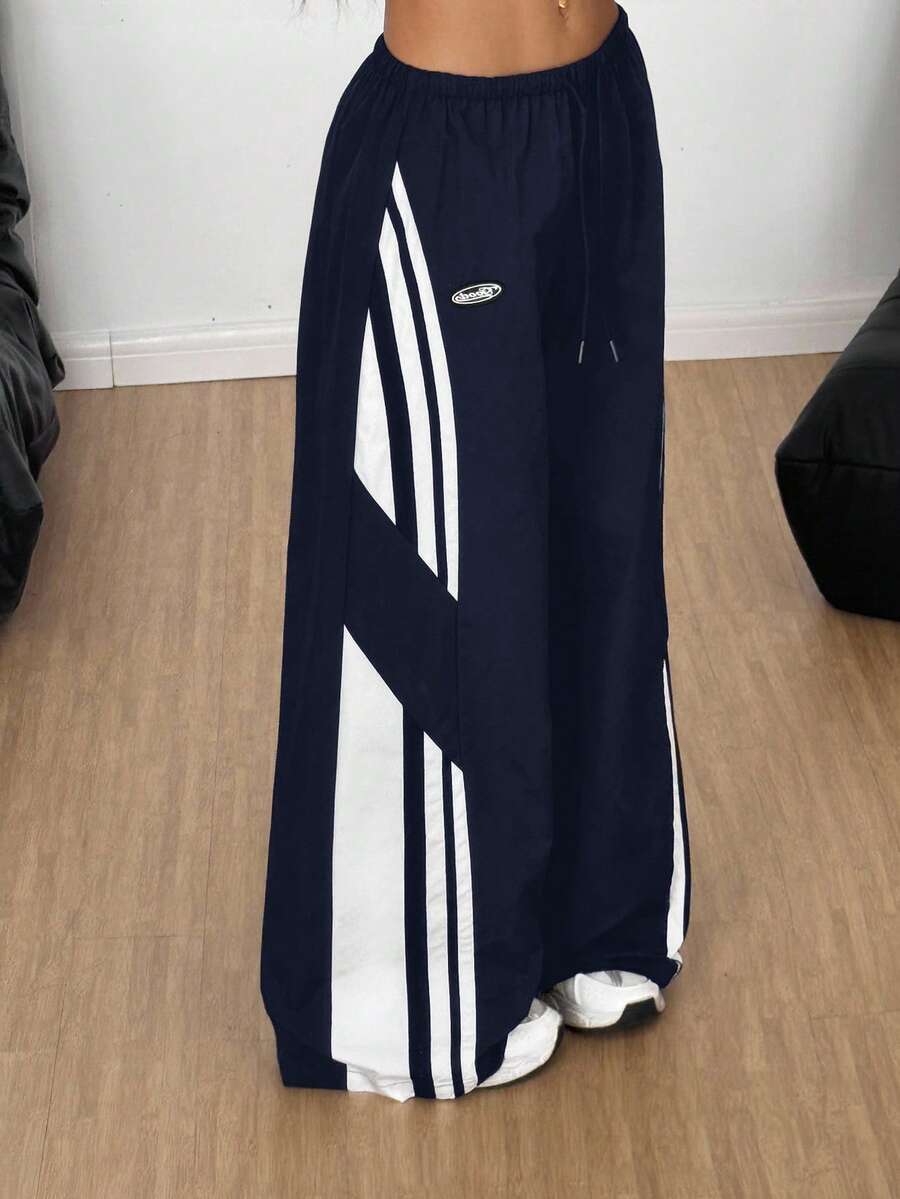 Women's Streetwear Color-Blocked Parachute Pants
