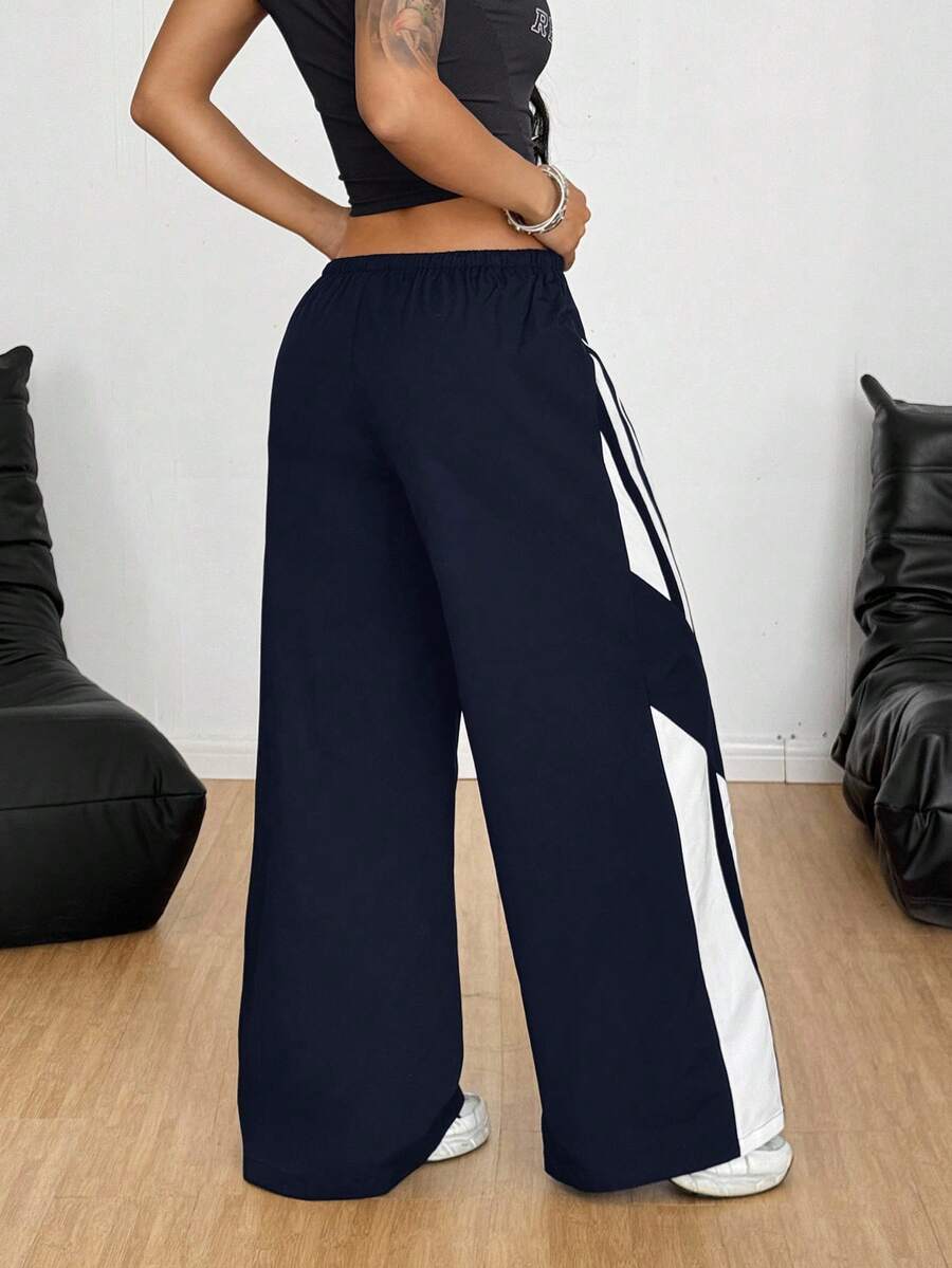 Women's Streetwear Color-Blocked Parachute Pants