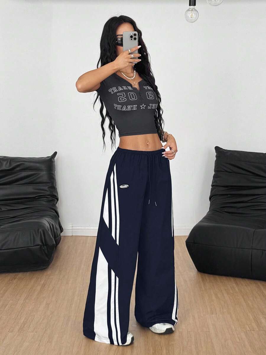 Women's Color-Blocked Baggy Parachute Pants