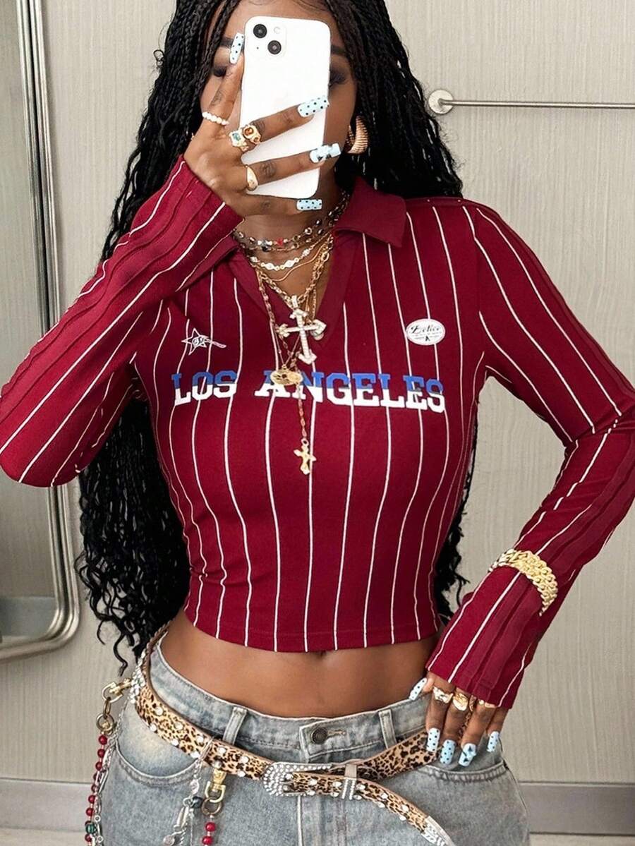 Women's Fall Concert Rave Festival Going Out Streetwear Y2K Vintage Graphics Striped Crop Top