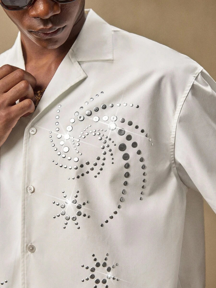 Men's Business Casual Embroidered Floral Pattern Woven Casual Short Sleeve Loose Shirt