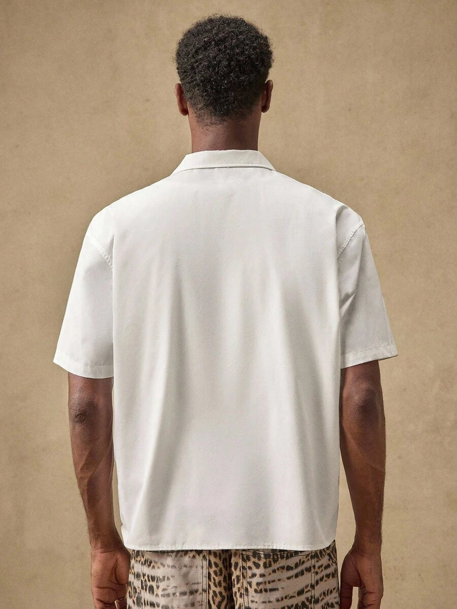 Men's Business Casual Embroidered Floral Pattern Woven Casual Short Sleeve Loose Shirt