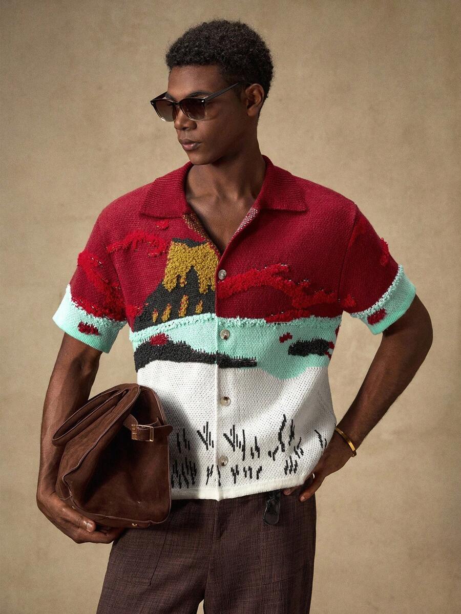 Men's Knitted Casual Loose Fit Short Sleeve Sweater