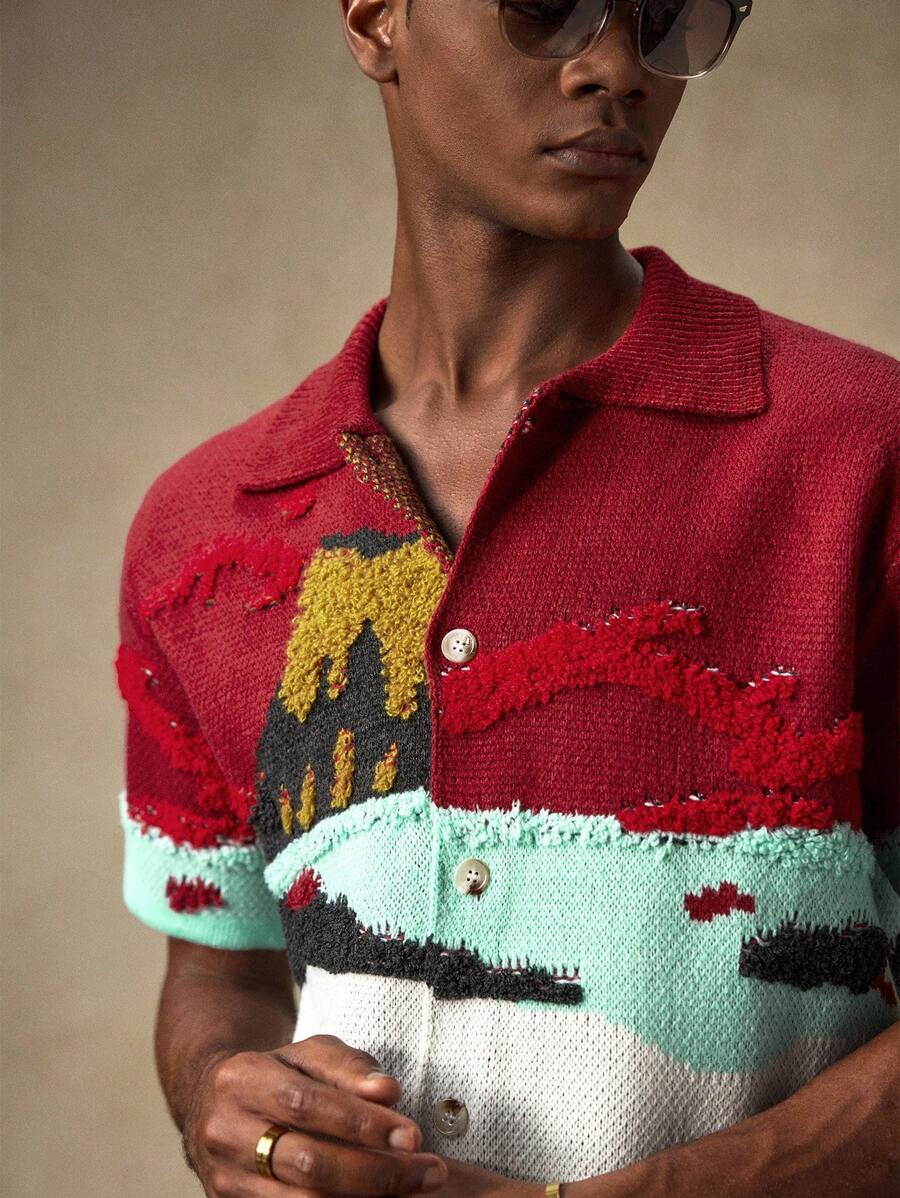 Men's Knitted Casual Loose Fit Short Sleeve Sweater