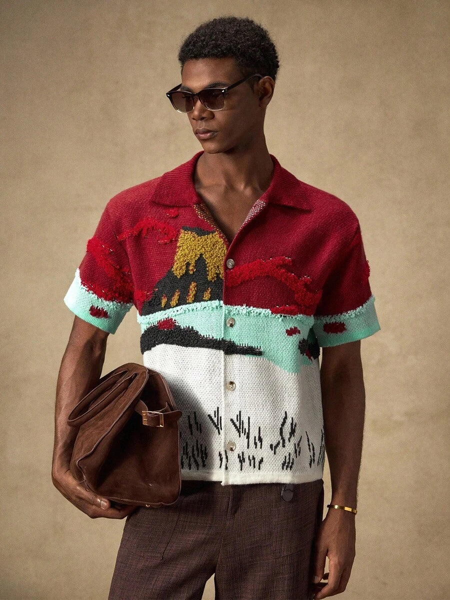 Men's Knitted Casual Loose Fit Short Sleeve Sweater