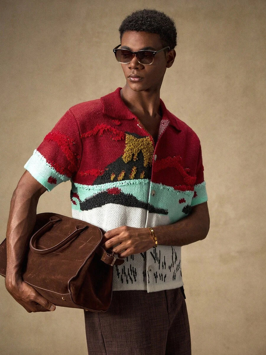 Men's Knitted Casual Loose Fit Short Sleeve Sweater