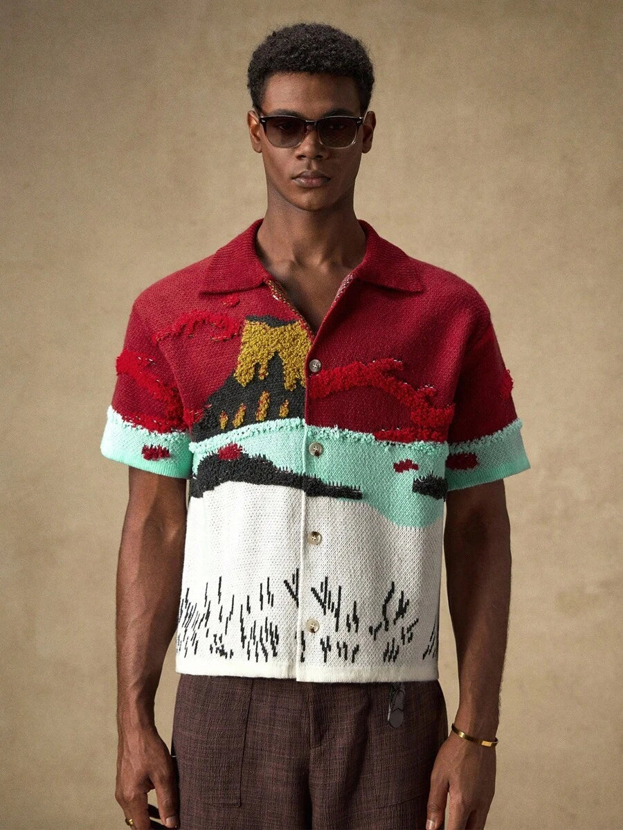 Men's Knitted Casual Loose Fit Short Sleeve Sweater