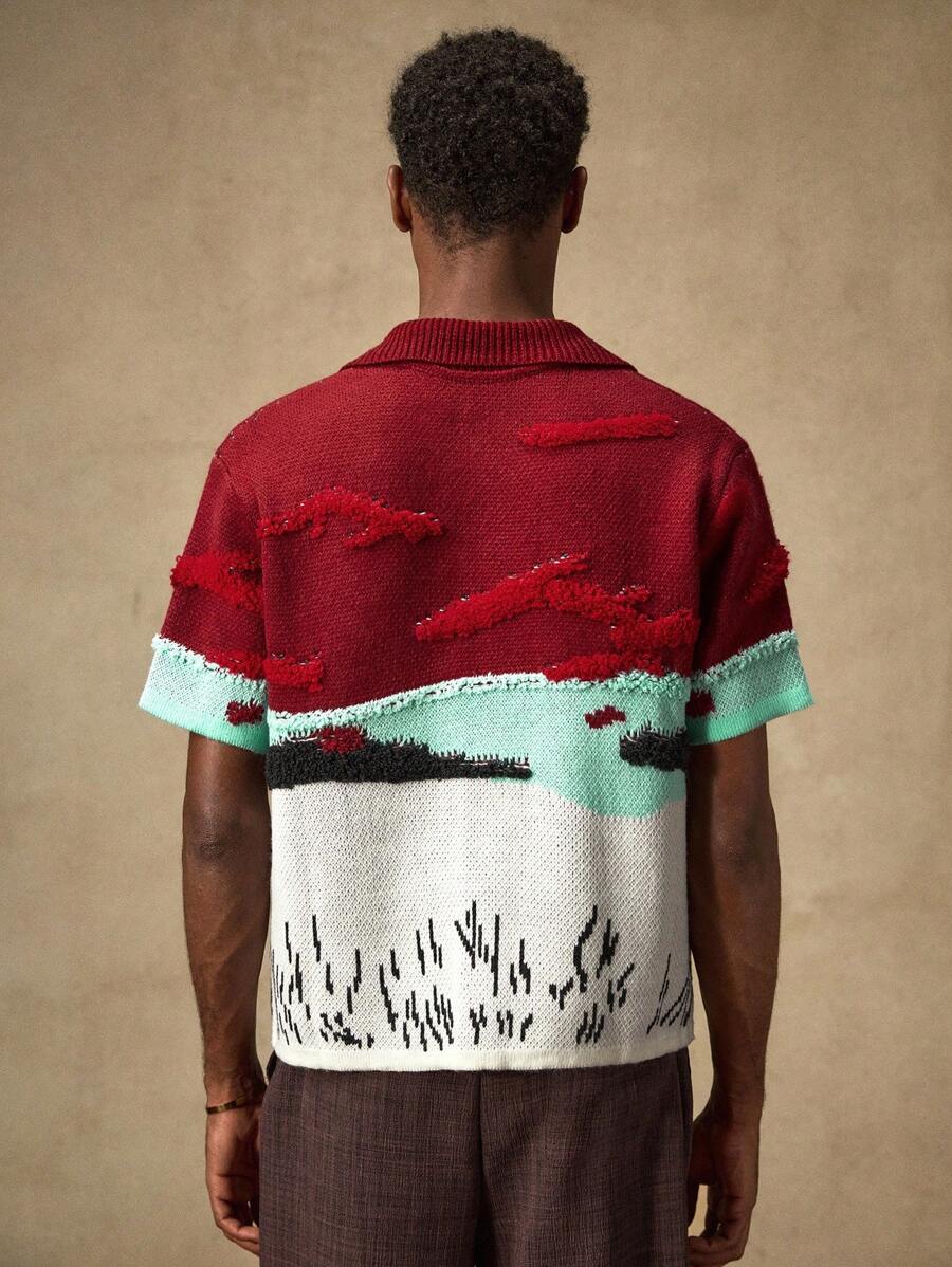 Men's Knitted Casual Loose Fit Short Sleeve Sweater