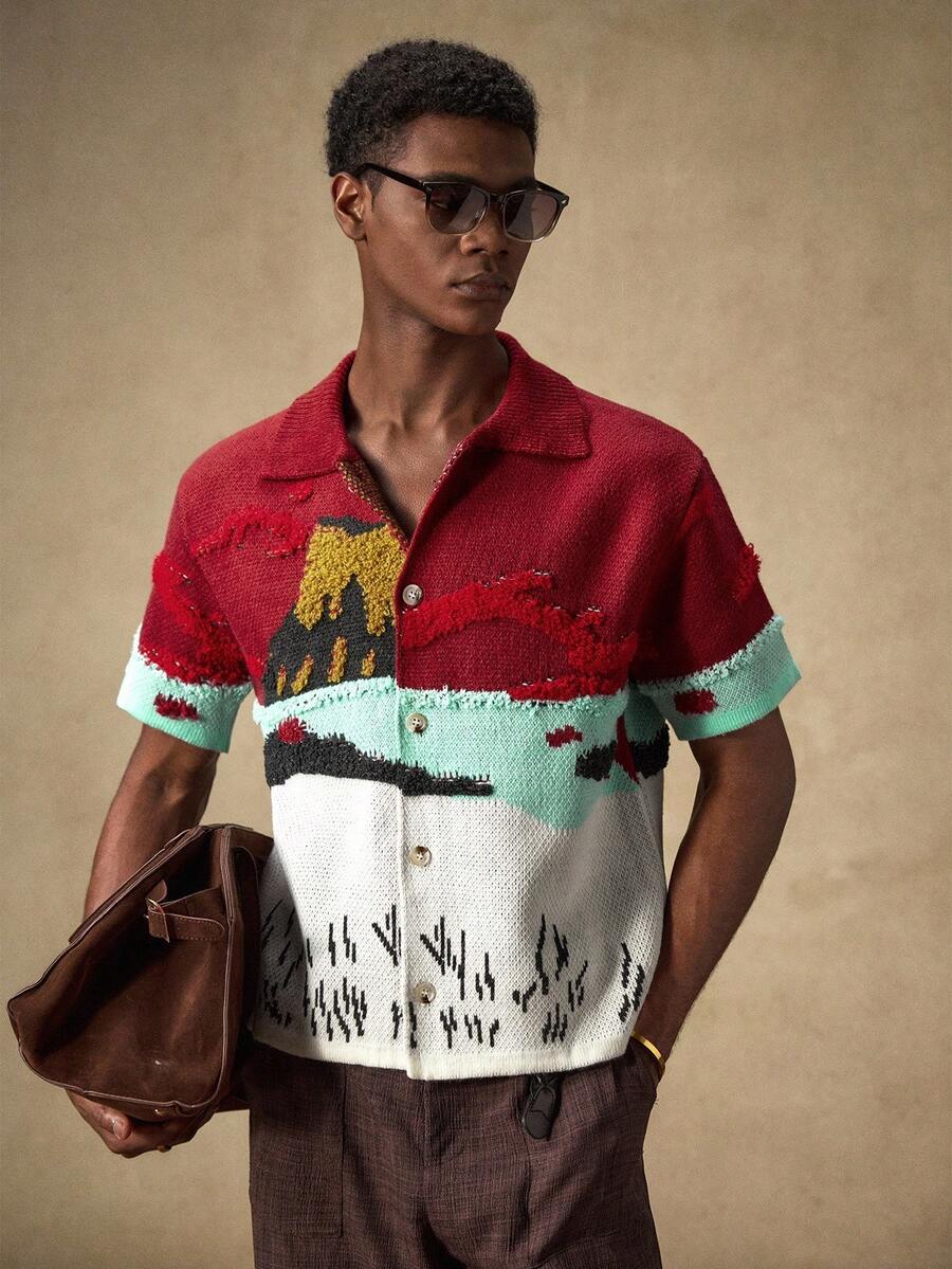 Men's Knitted Casual Loose Fit Short Sleeve Sweater