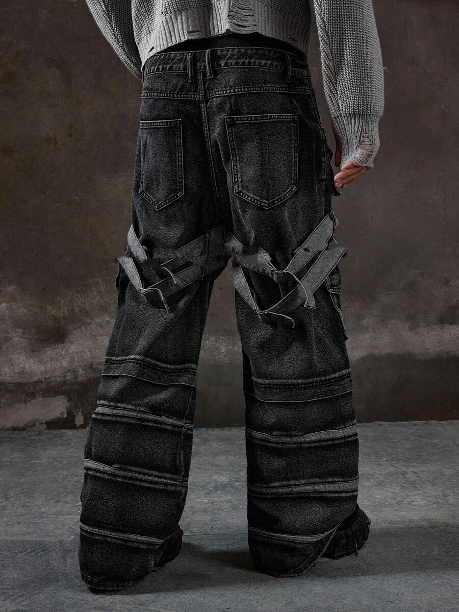 Men's Grunge Graphic Cargo Denim Jeans