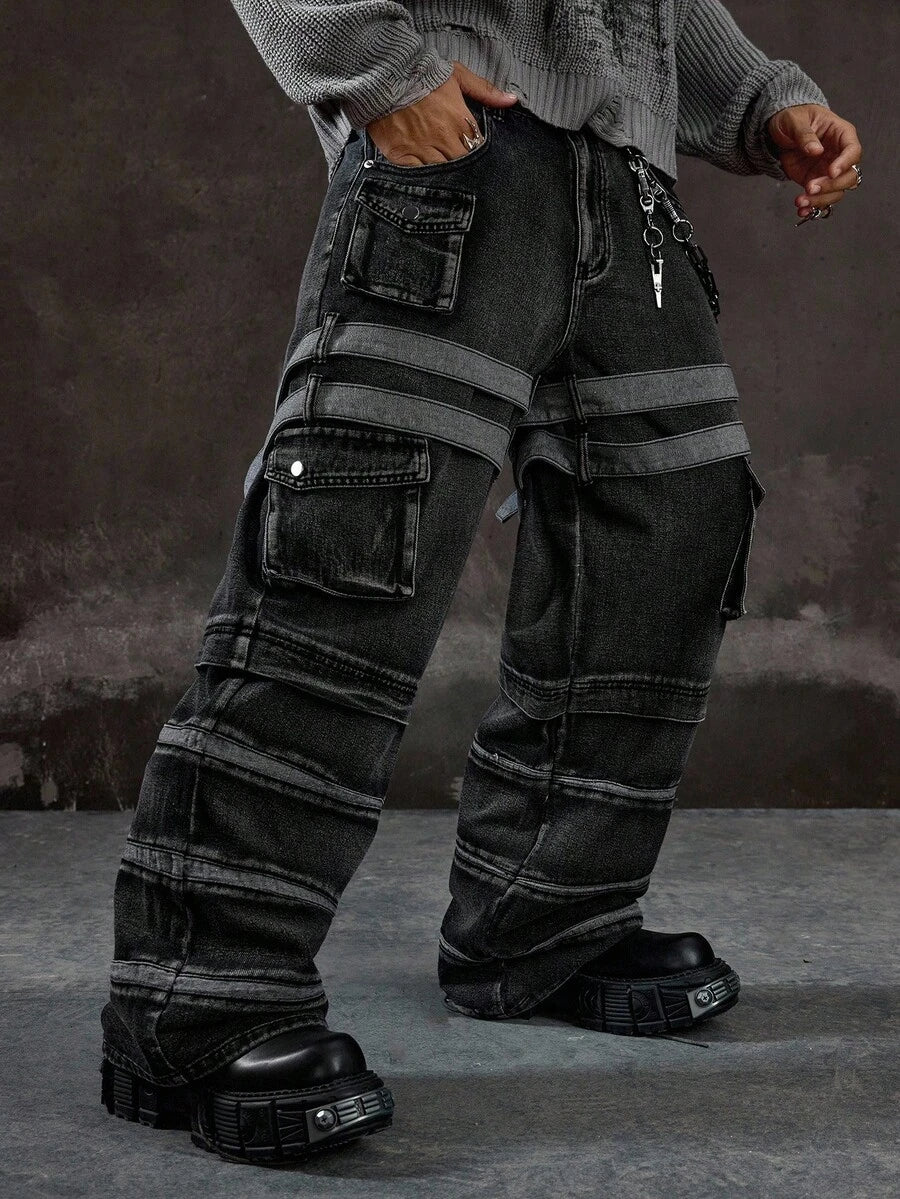 Men's Grunge Graphic Cargo Denim Jeans