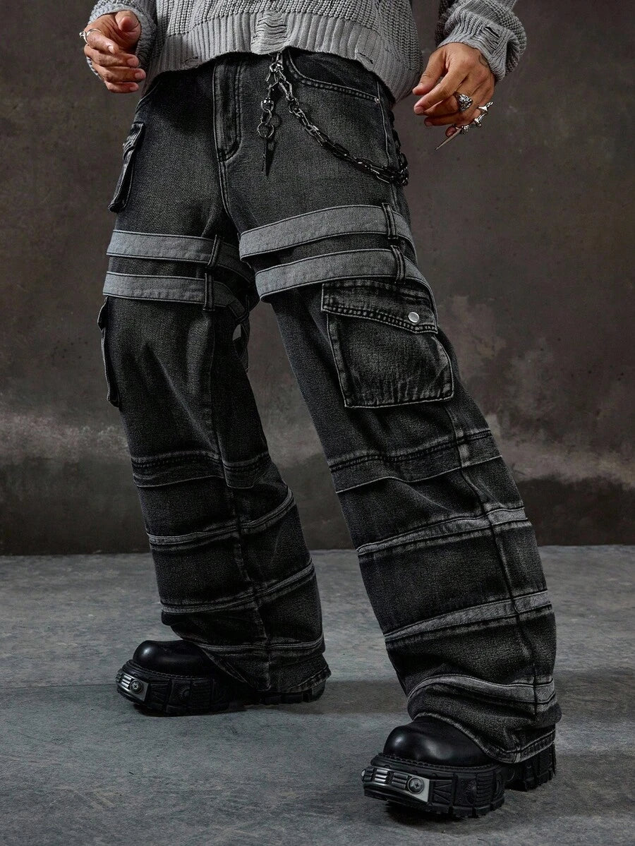 Men's Grunge Graphic Cargo Denim Jeans