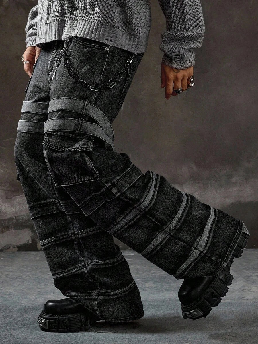 Men's Grunge Graphic Cargo Denim Jeans