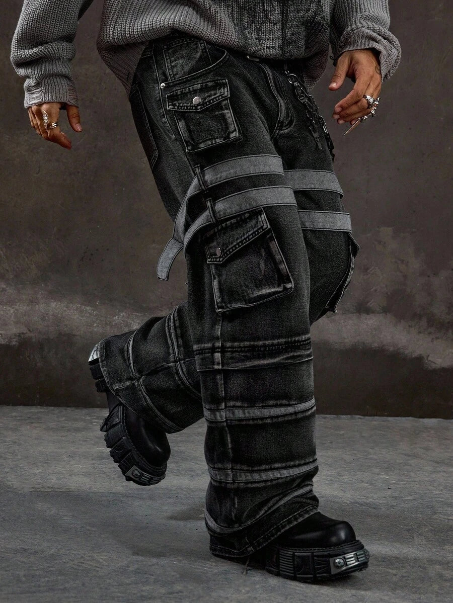 Men's Grunge Graphic Cargo Denim Jeans