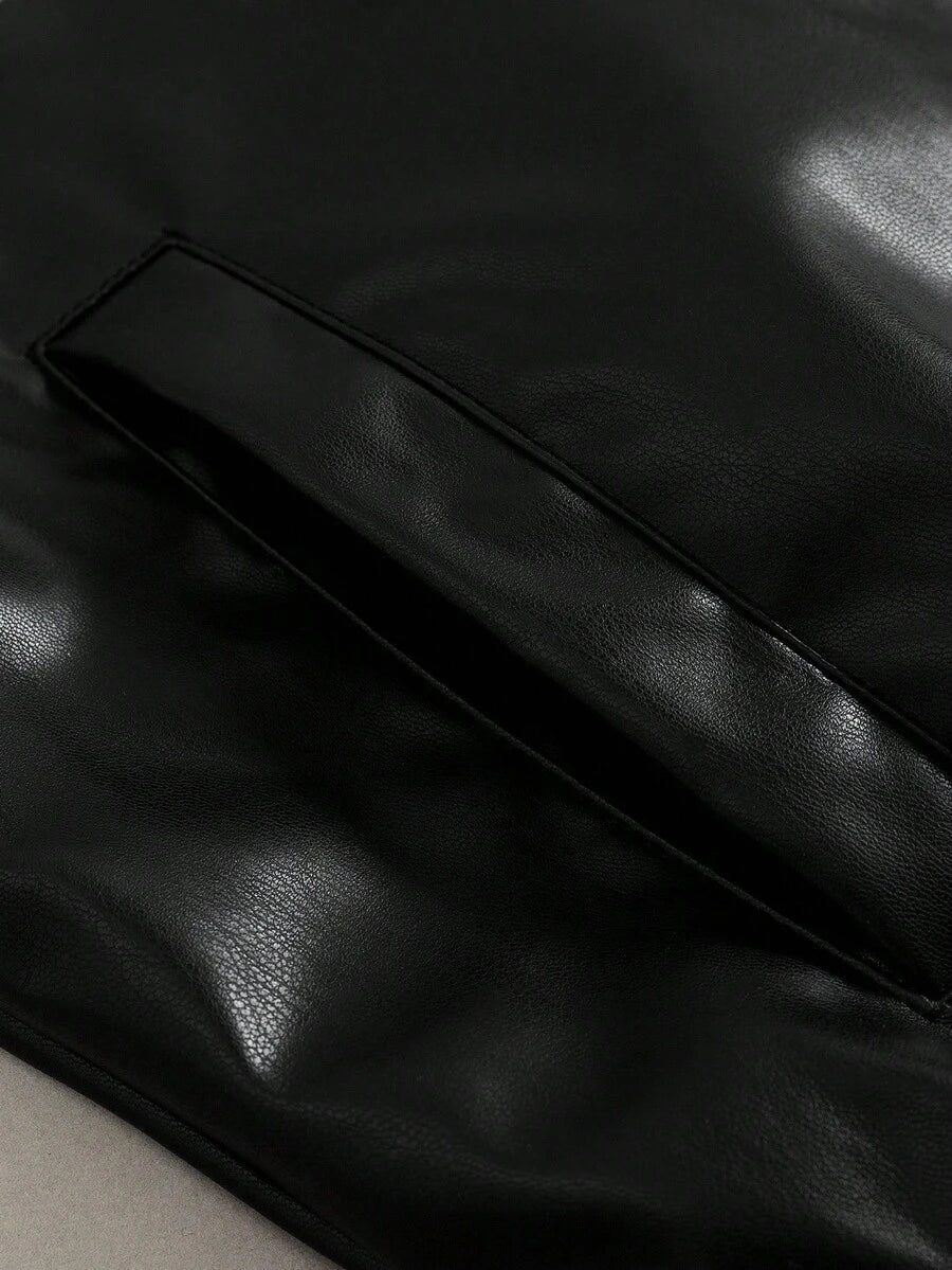 Men's Gothic Skeleton Embroidered PU Zip-Up PU Leather Hooded Jacket