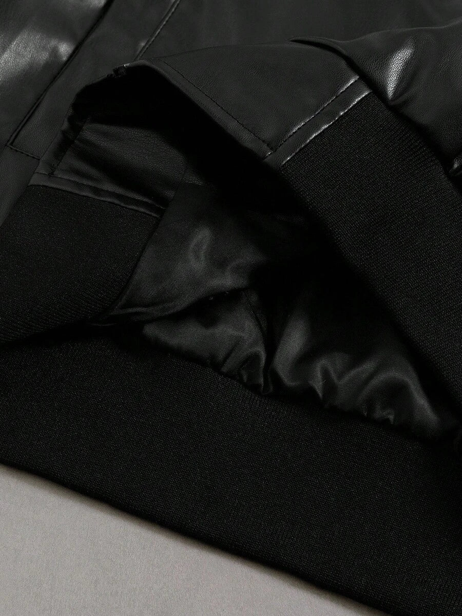 Men's Gothic Skeleton Embroidered PU Zip-Up PU Leather Hooded Jacket