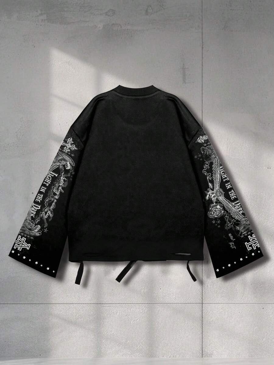 Distressed Graphic Long Sleeve Crew  T-Shirt