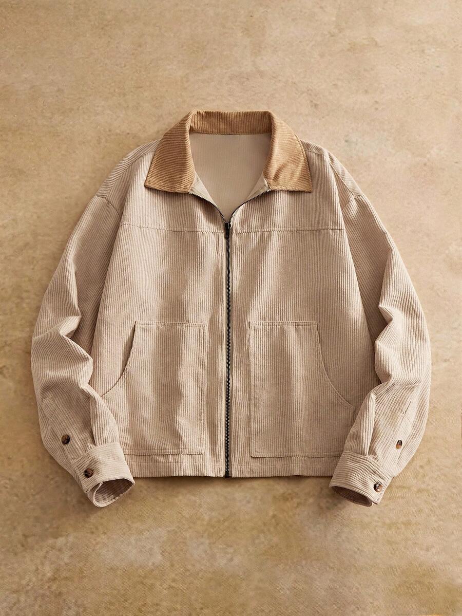 Men's Long Sleeve Casual Woven PU Leather Jacket