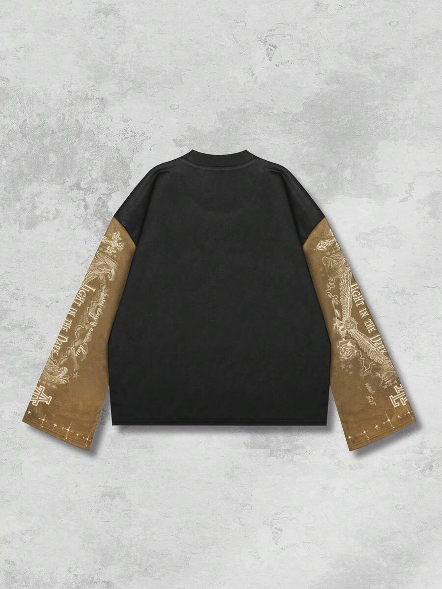 Distressed Graphic Long Sleeve Crew  T-Shirt
