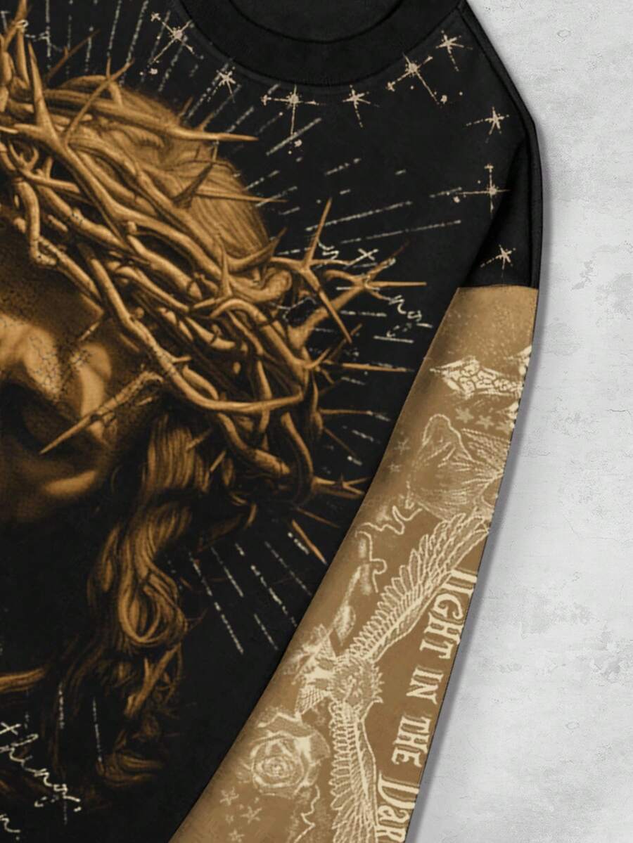 Distressed Graphic Long Sleeve Crew  T-Shirt