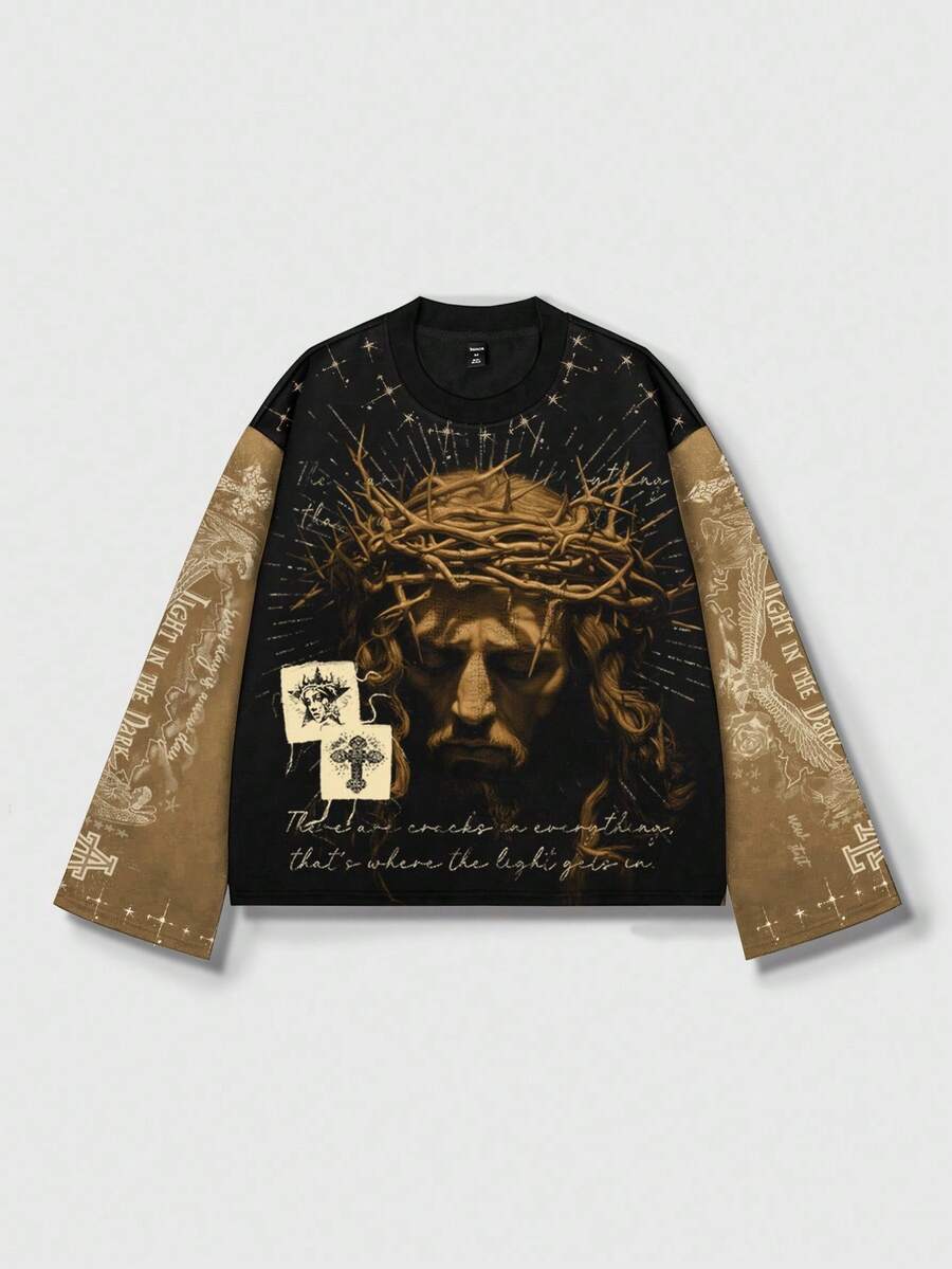 Distressed Graphic Long Sleeve Crew  T-Shirt