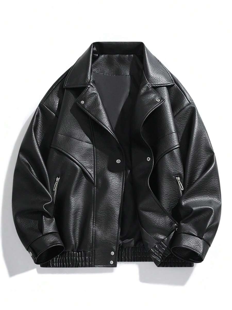 Men's Black Vintage Motorcycle PU Leather Jacket
