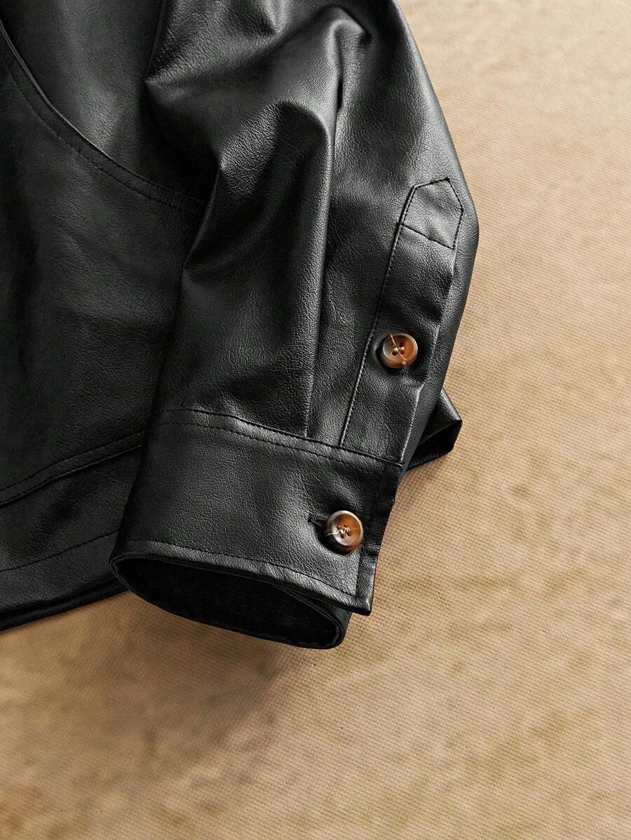 Men's Long Sleeve Casual Woven PU Leather Jacket
