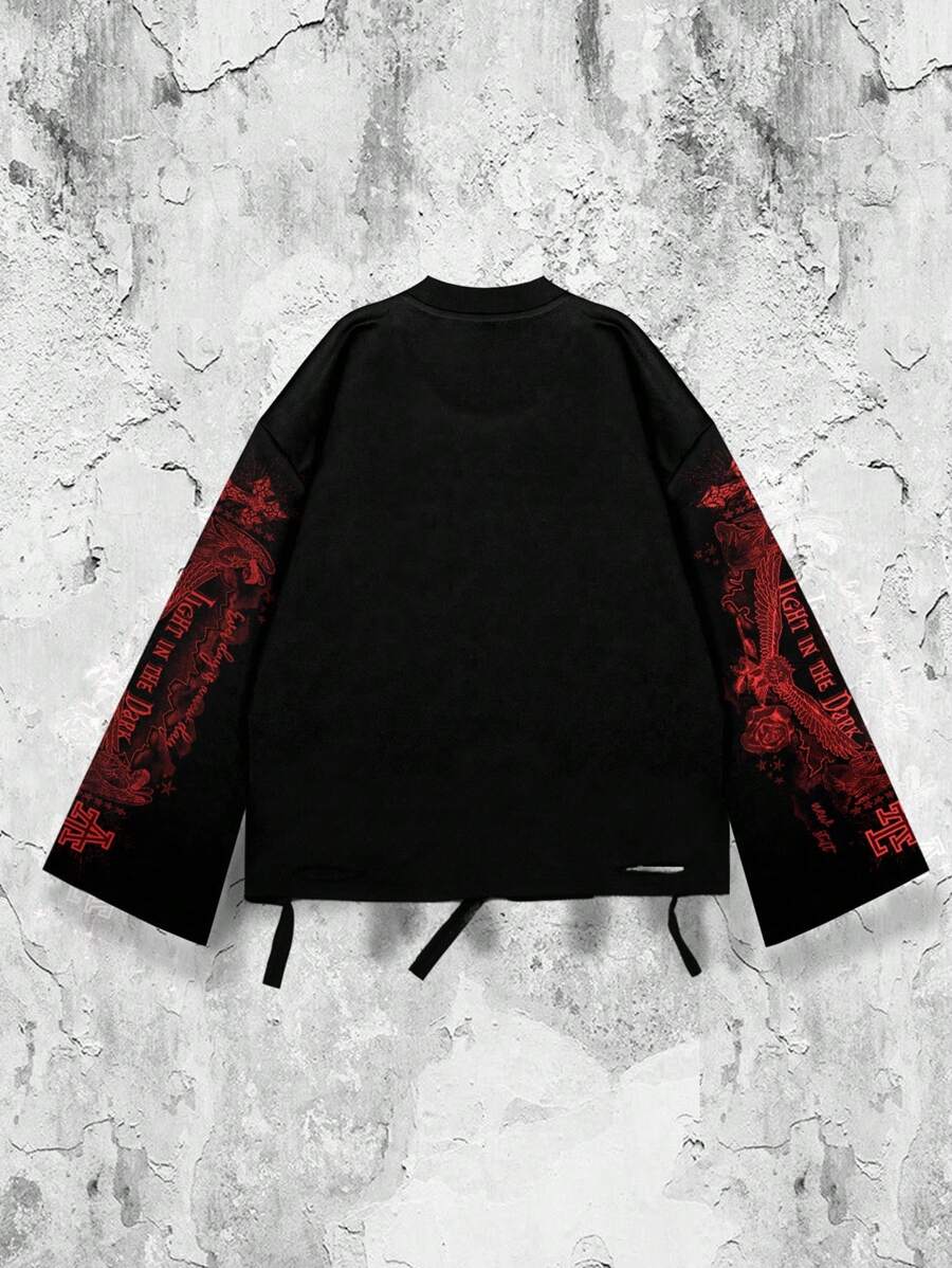 Distressed Graphic Long Sleeve Crew  T-Shirt