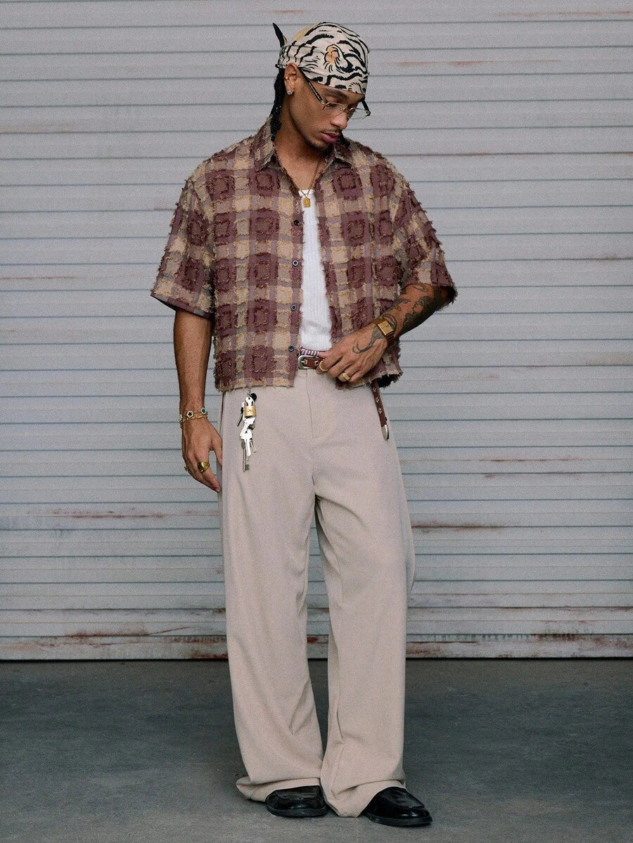 Men's Plaid Woven Short Sleeve Cropped Shirt