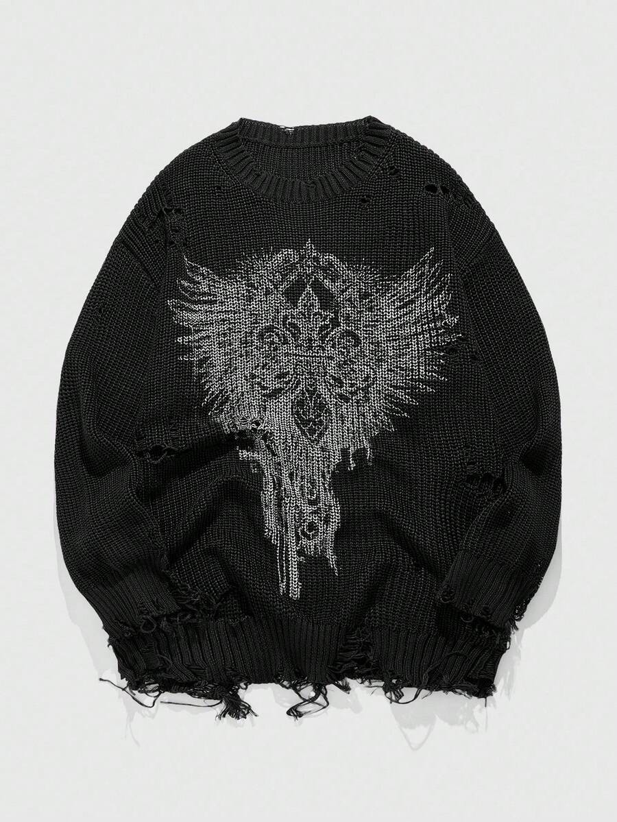 Men's Punk Distressed Knit Sweater