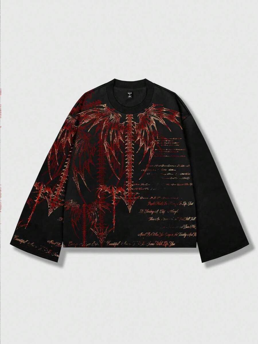 Distressed Graphic Long Sleeve Crew  T-Shirt