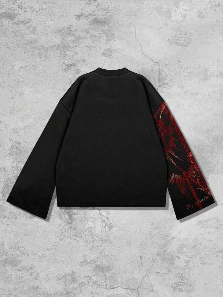Distressed Graphic Long Sleeve Crew  T-Shirt