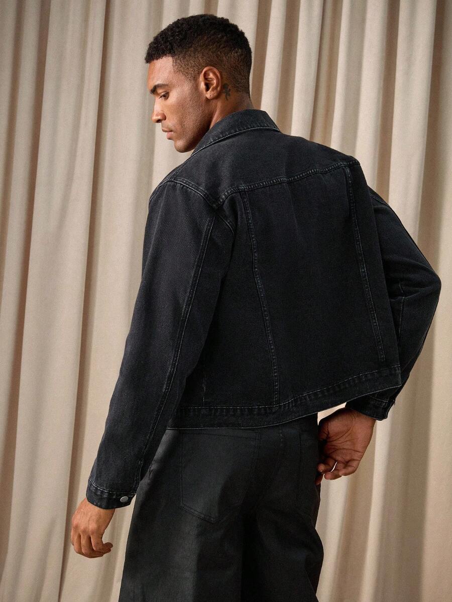 Men Washed Black Denim Jacket
