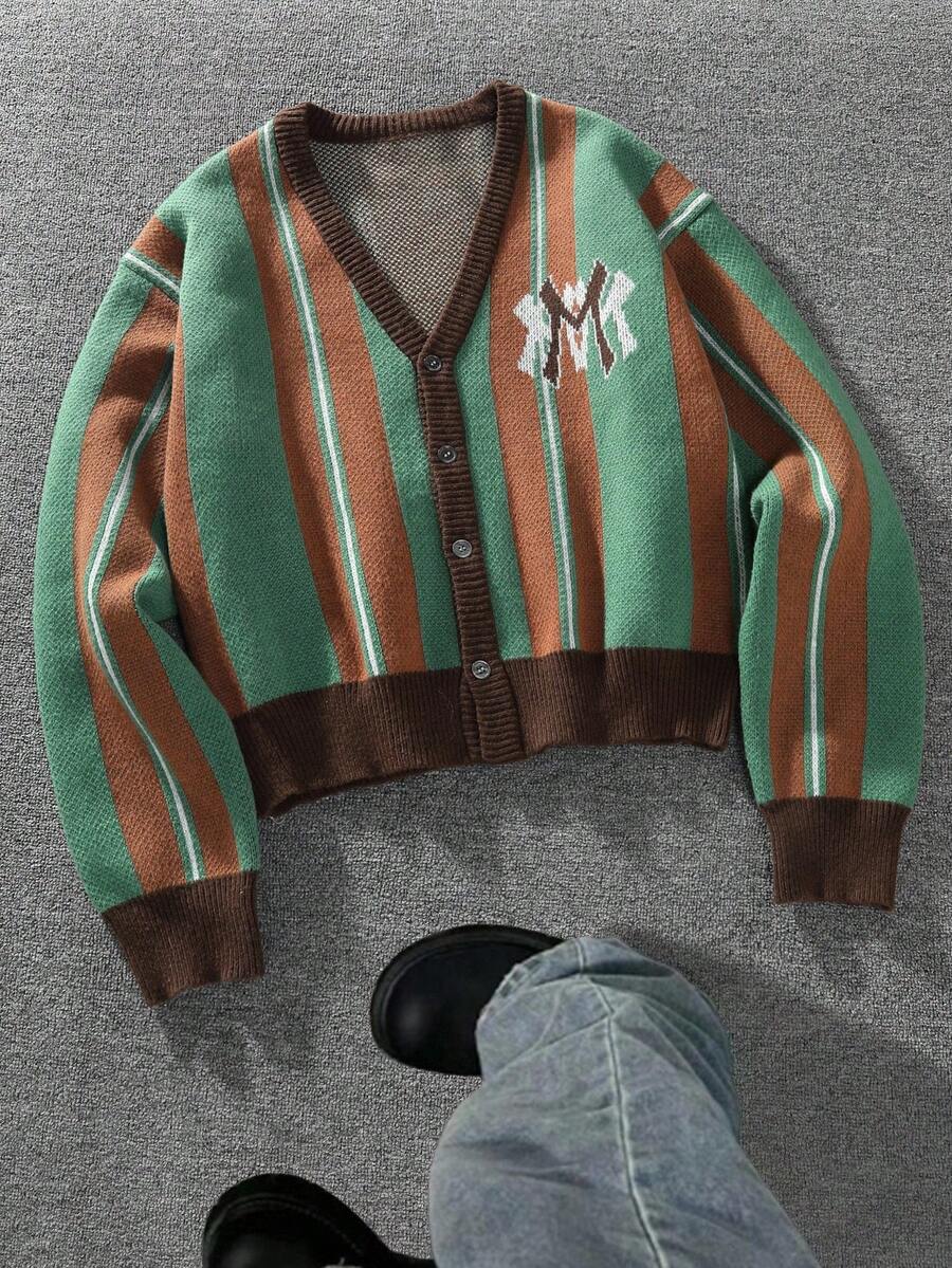 Men's Casual Colorblock Striped Cardigan