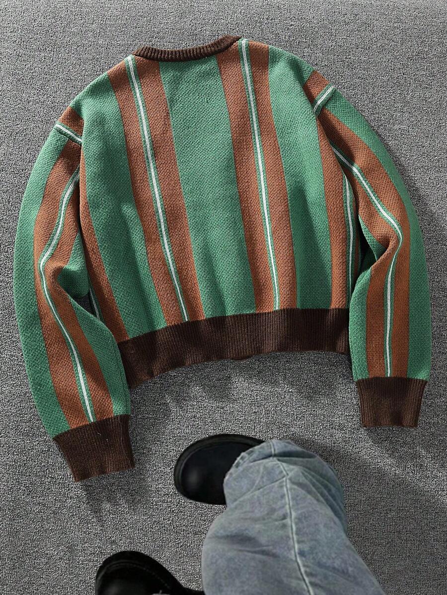 Men's Casual Colorblock Striped Cardigan