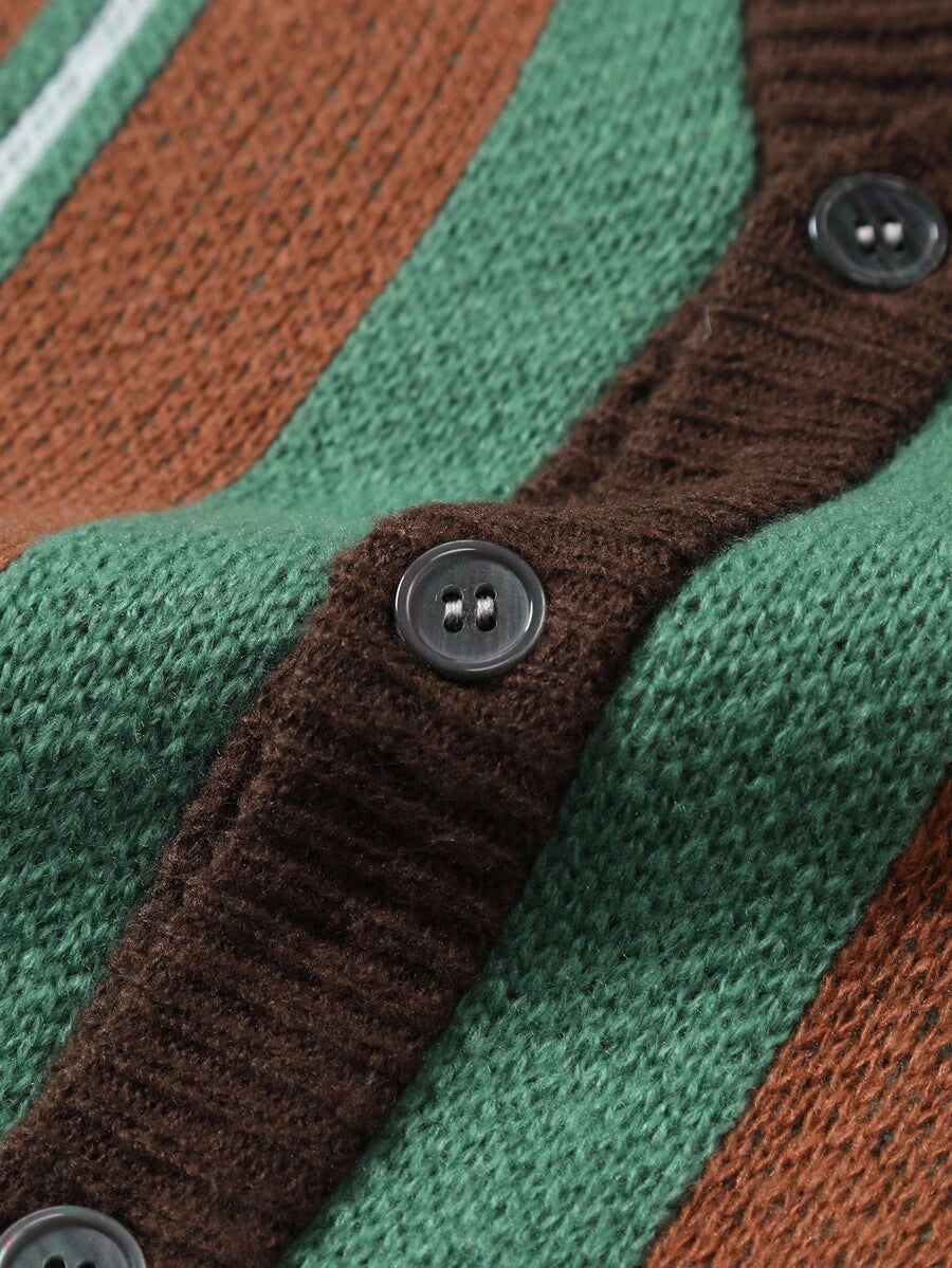 Men's Casual Colorblock Striped Cardigan