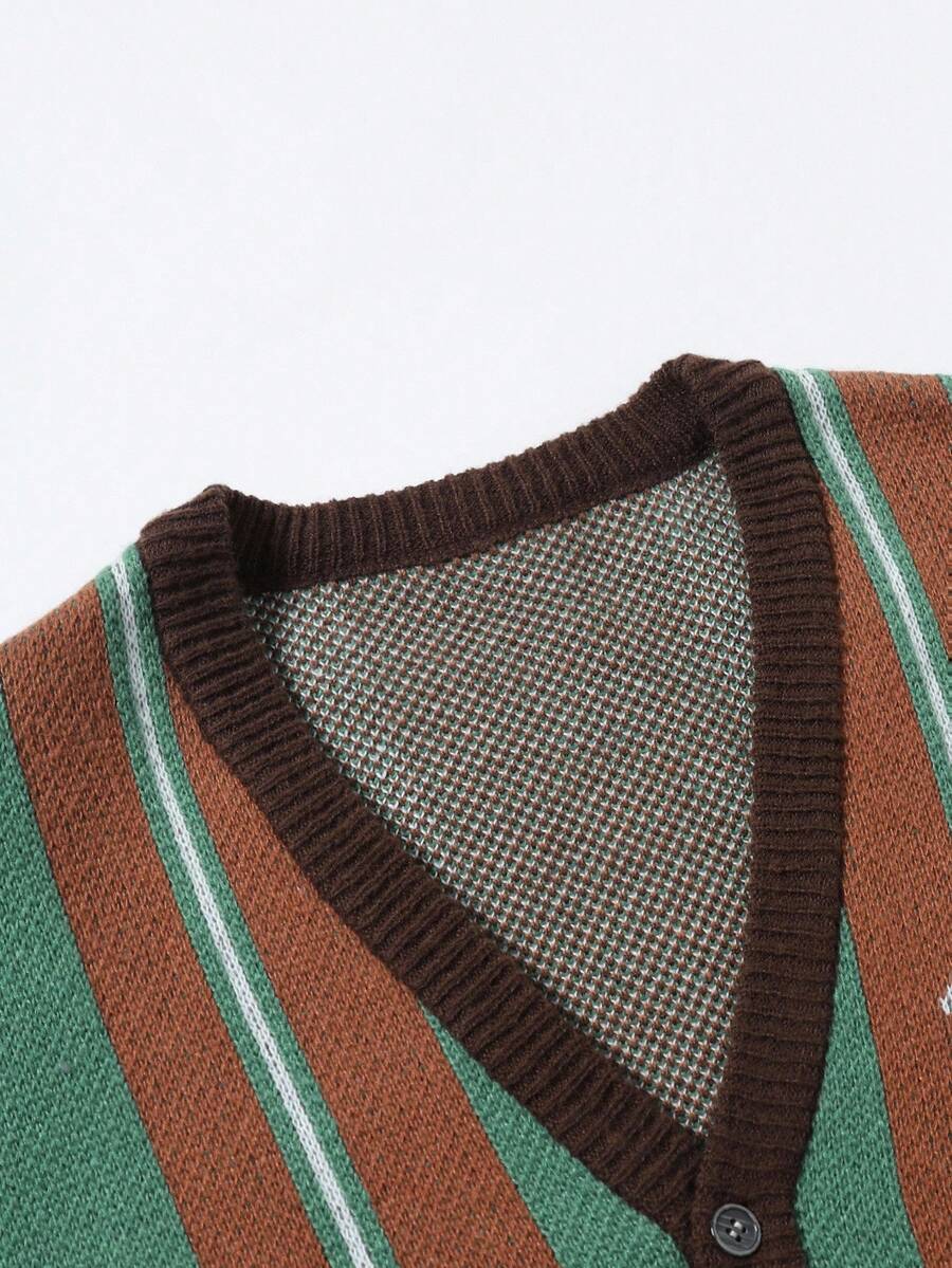 Men's Casual Colorblock Striped Cardigan