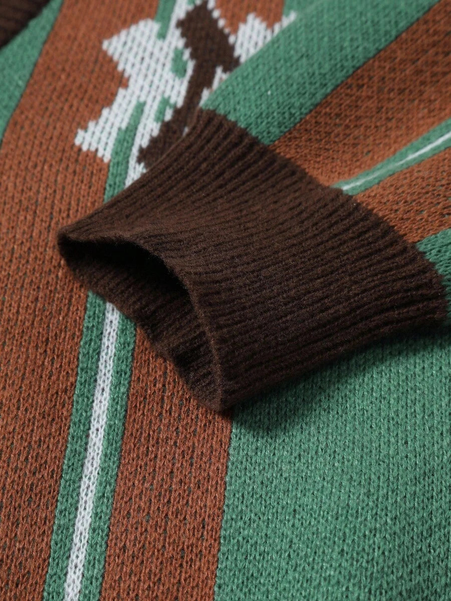 Men's Casual Colorblock Striped Cardigan