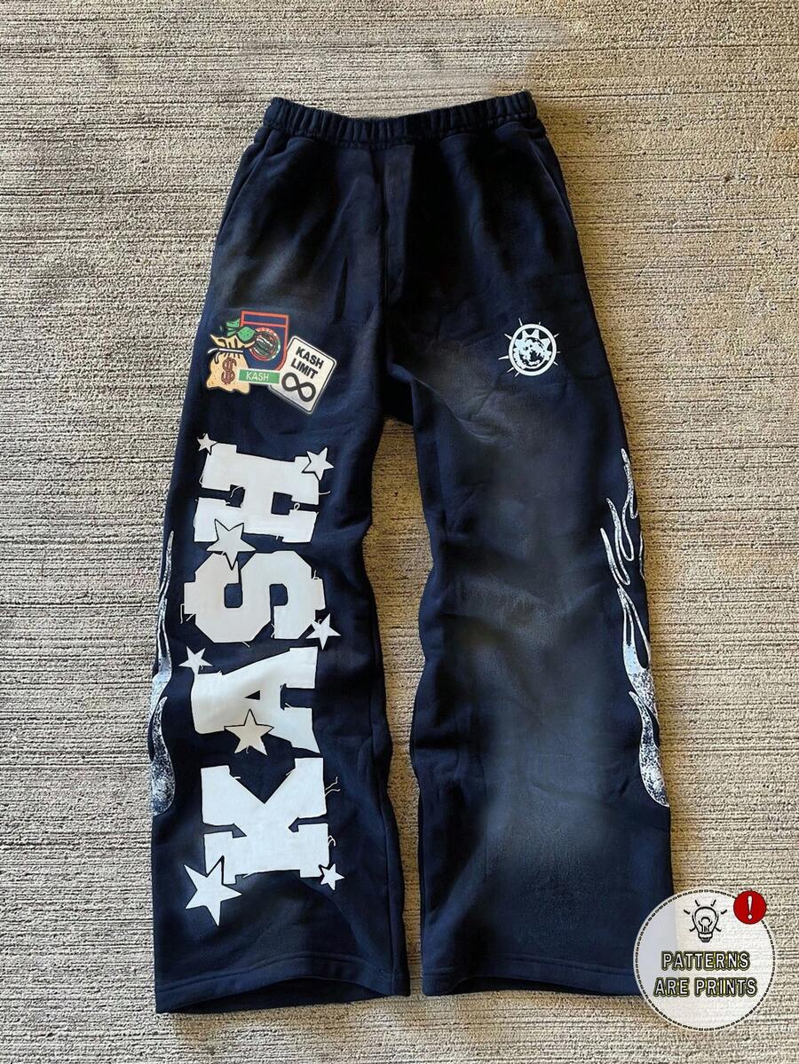 Men's Letter Embroidery Distressed Sweatpants