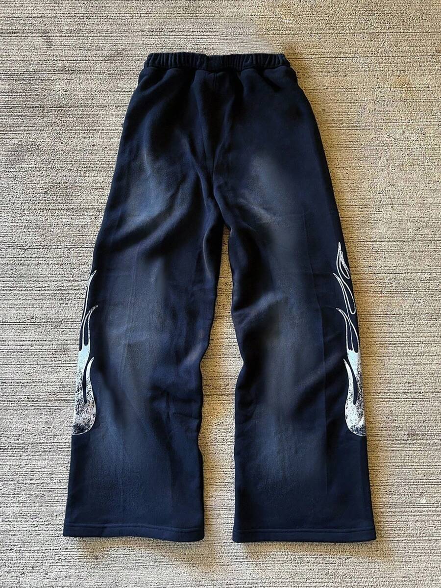 Men's Letter Embroidery Distressed Sweatpants