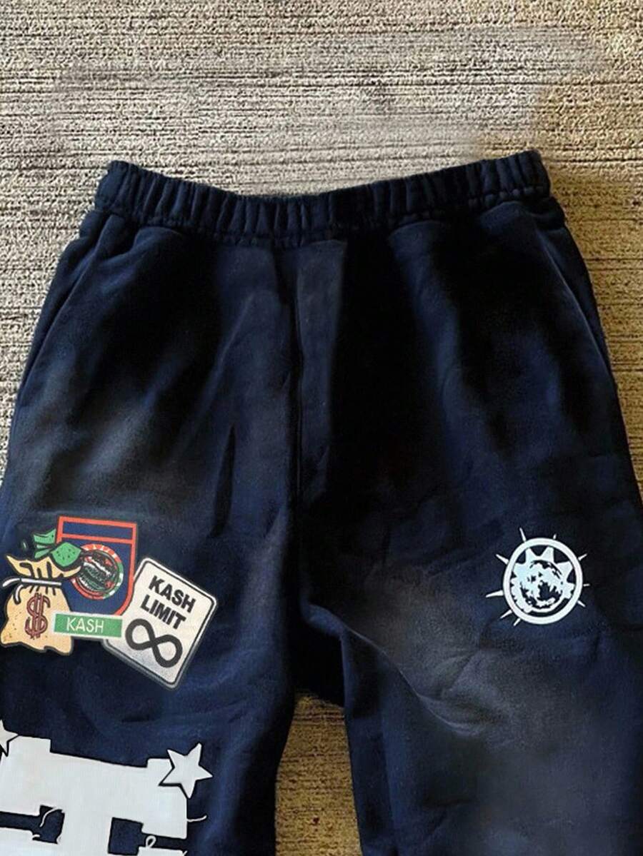 Men's Letter Embroidery Distressed Sweatpants